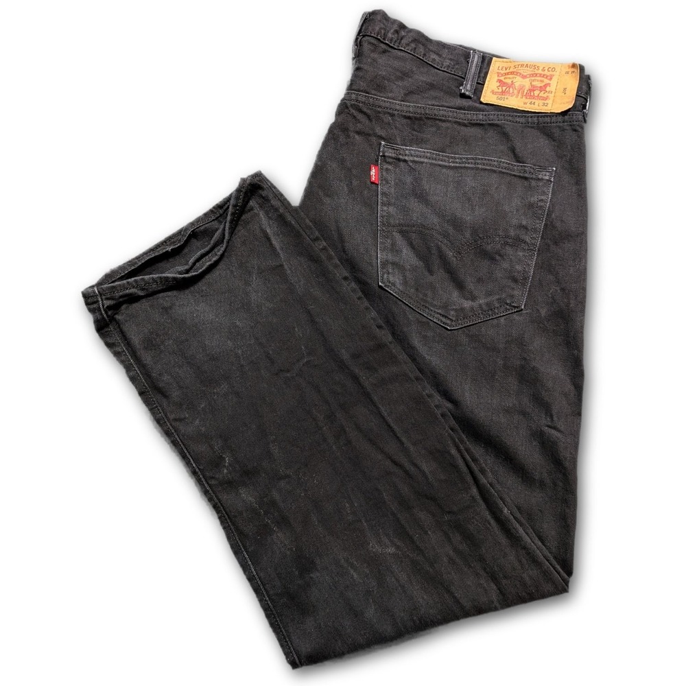 Levi's Mens 44x32 Jeans 501 Black Original Fit Button Fly 100% Cotton Denim Dark